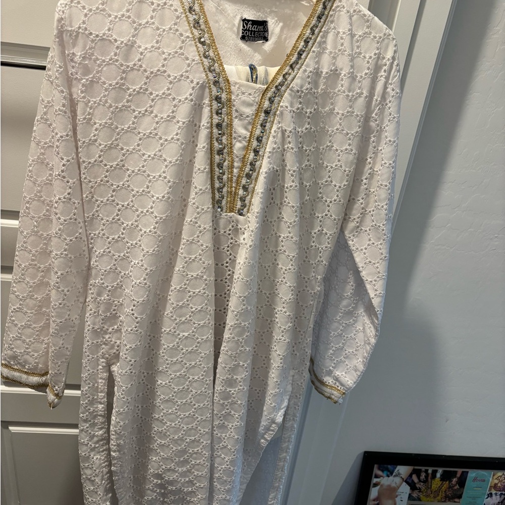 Shana's Collection White Eyelet Tunic with Gold Trim